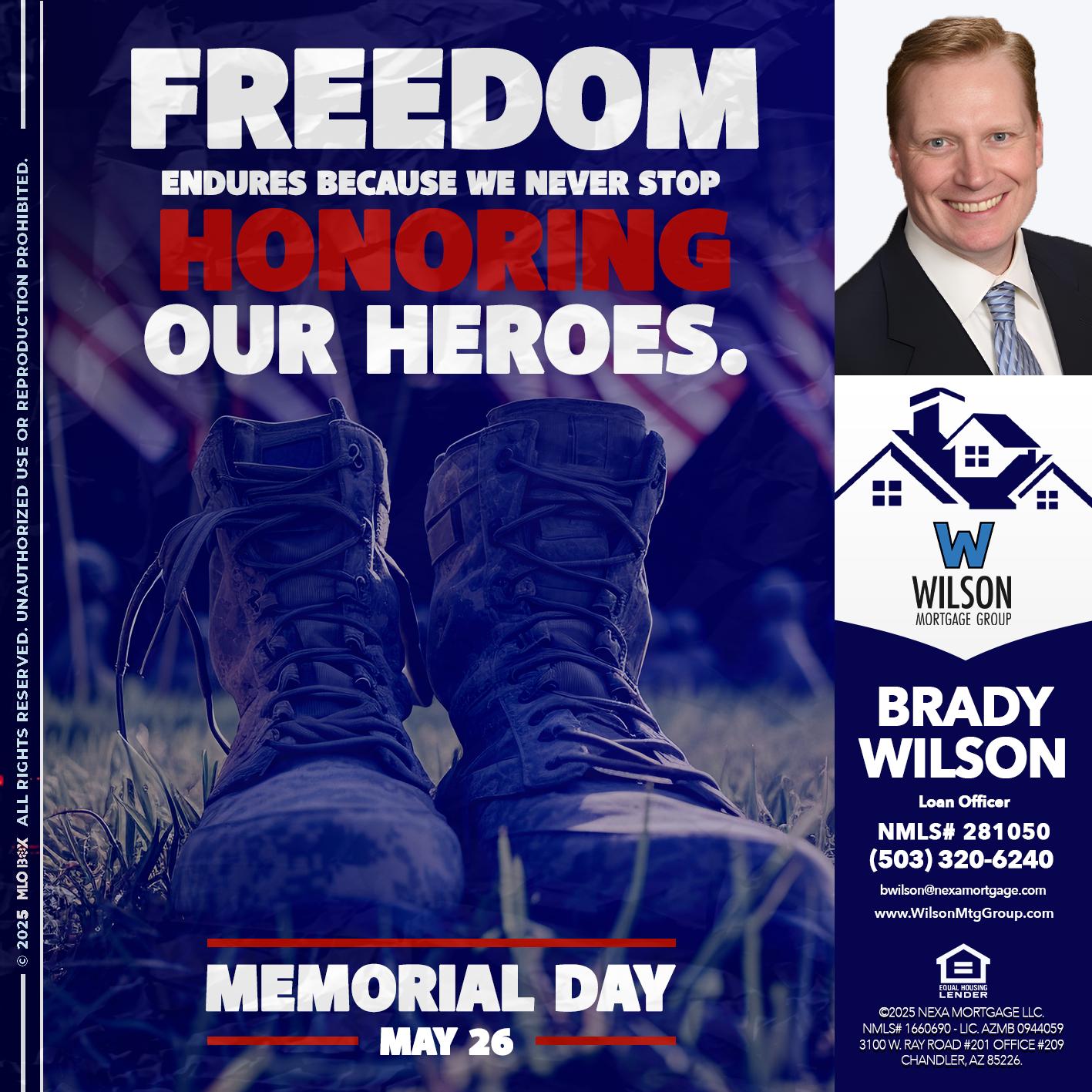 Memorial Day - Brady Wilson -Branch Manager