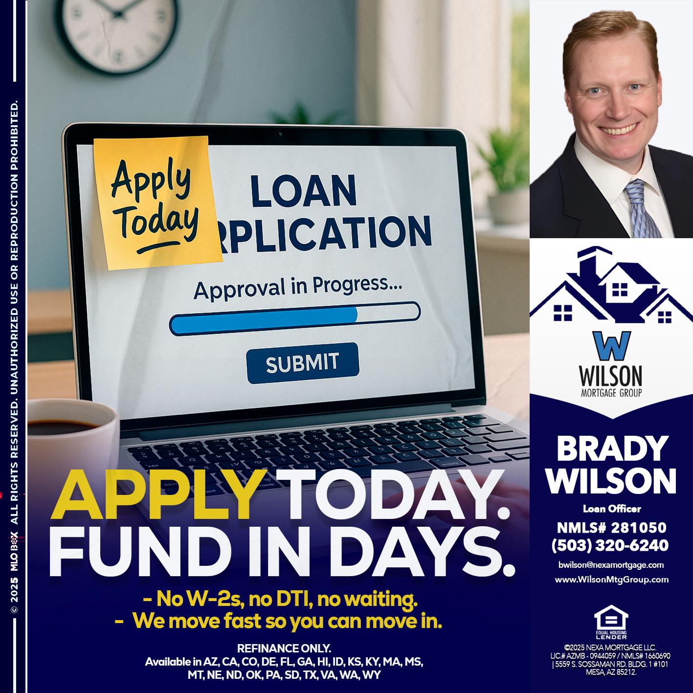 APPLY TODAY - Brady Wilson -Branch Manager