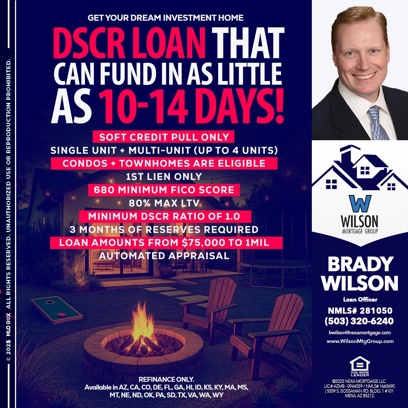 DSCR LOAN - Brady Wilson -Branch Manager