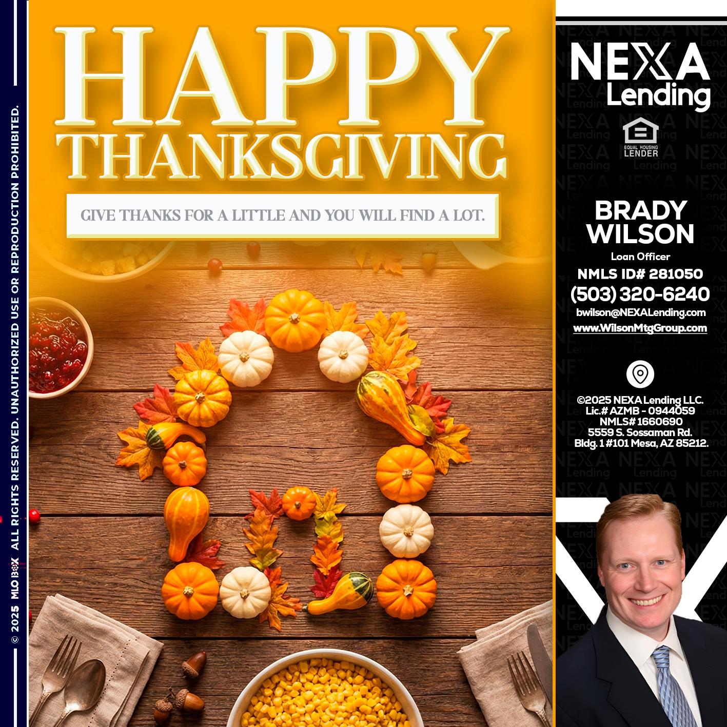 HAPPY THANKSGIVING - Brady Wilson -Branch Manager