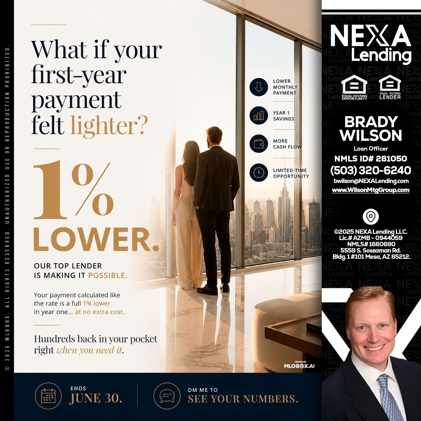 1% lower - Brady Wilson -Branch Manager