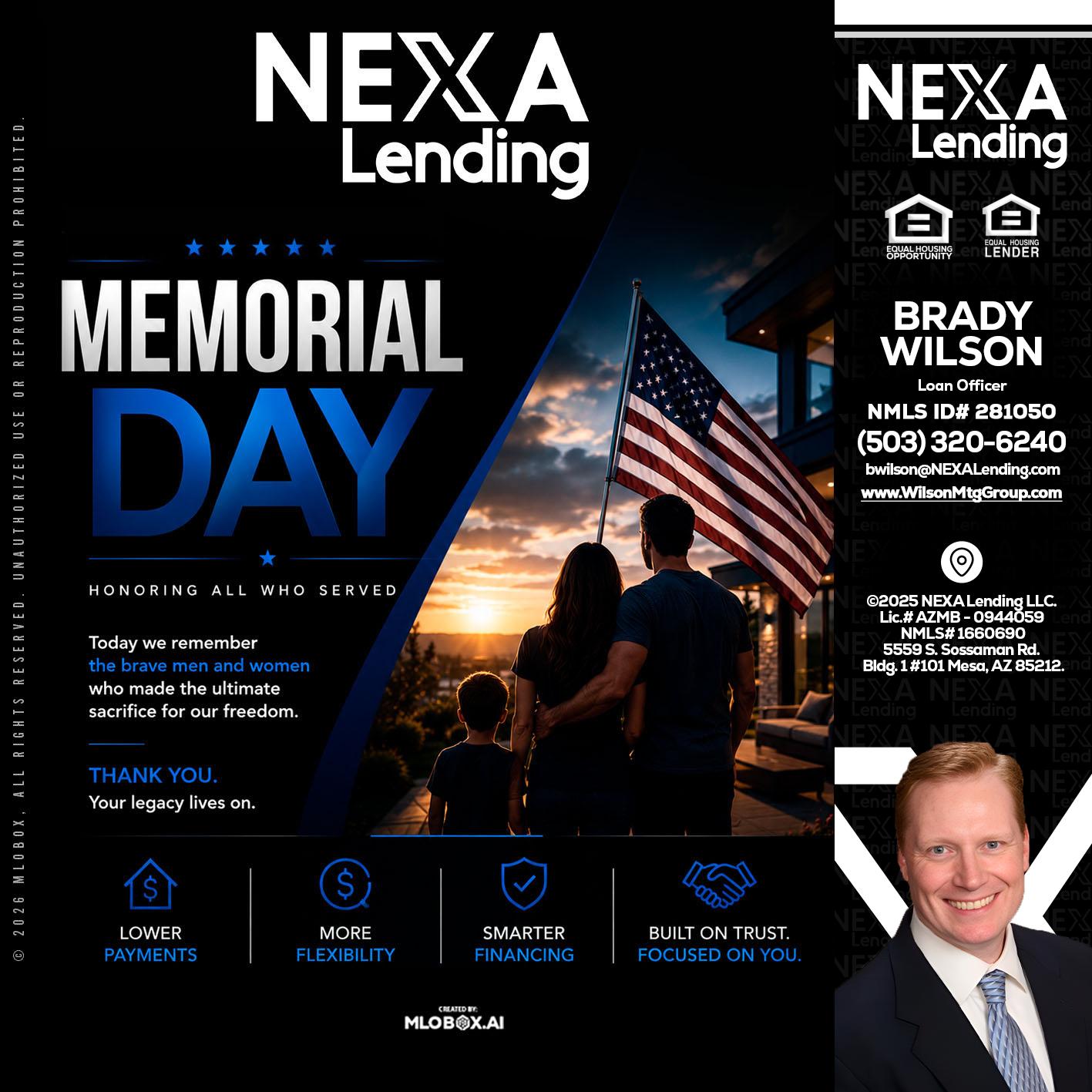 MEMORIAL DAY - Brady Wilson -Branch Manager