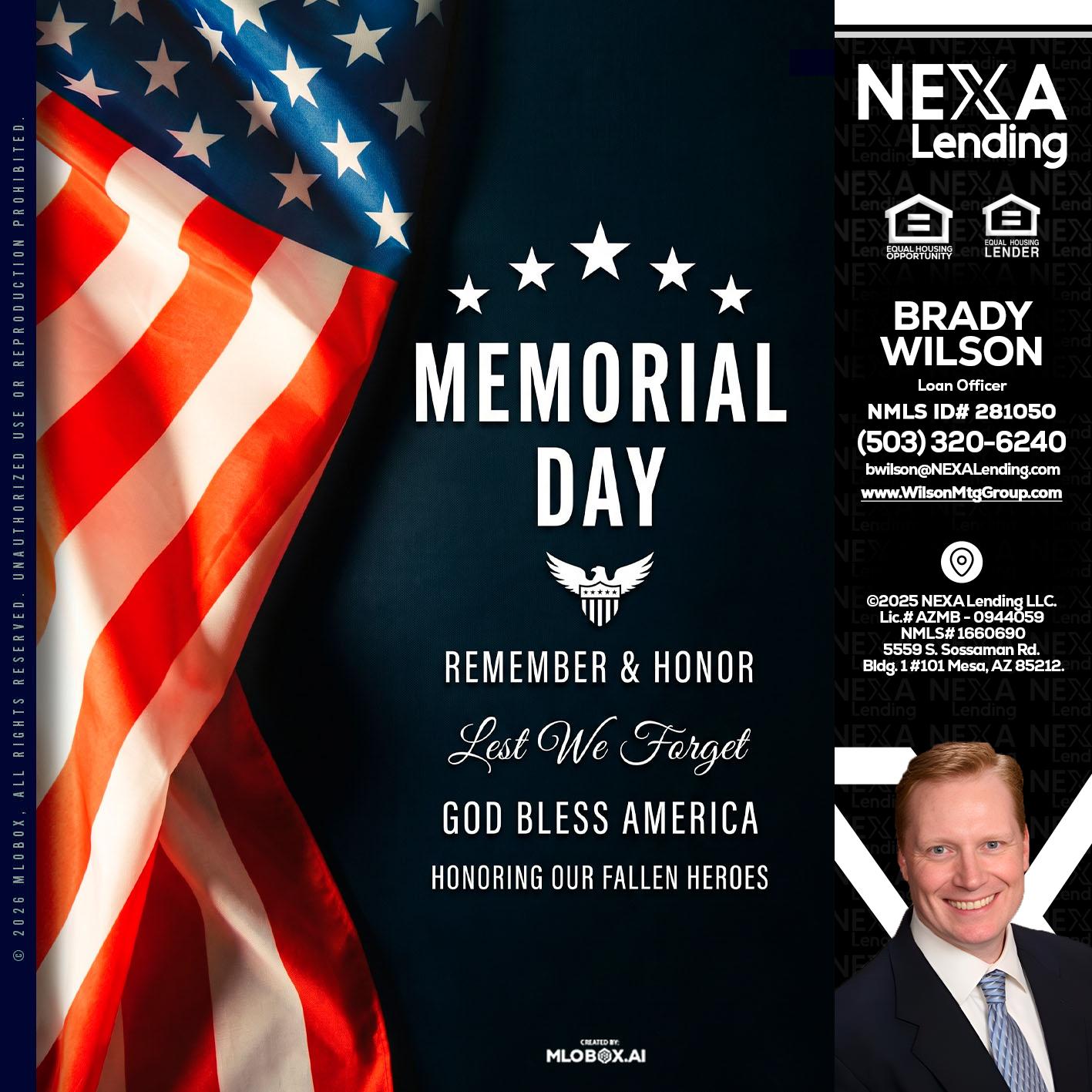 MEMORIAL DAY - Brady Wilson -Branch Manager